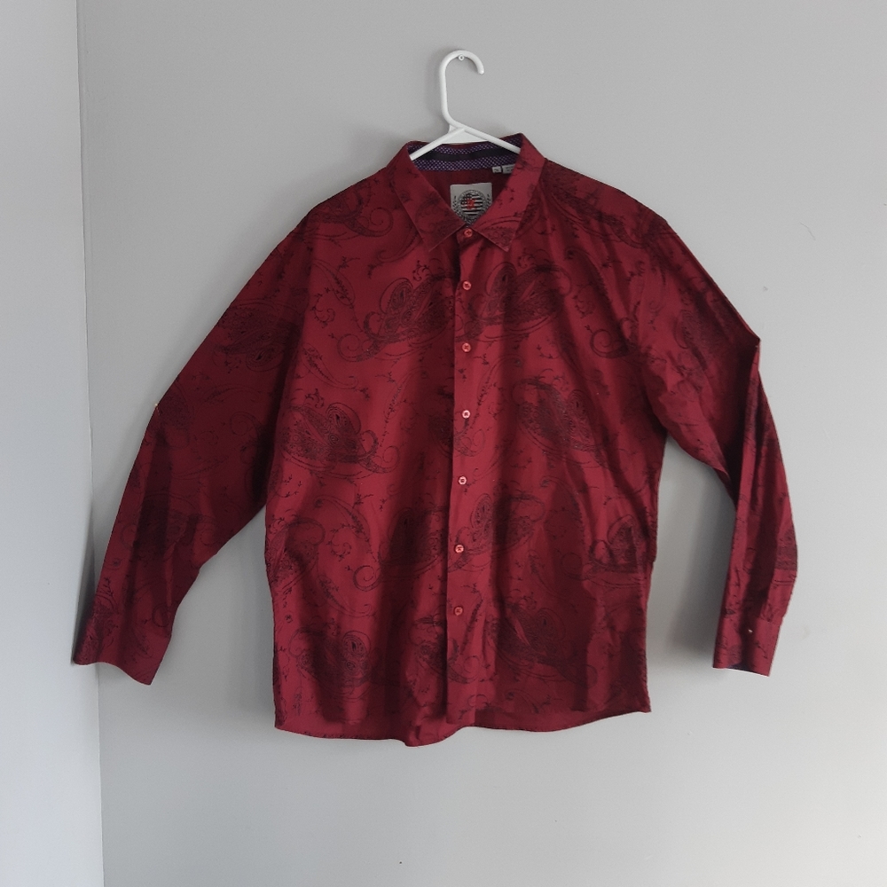 Platini MEN'S  SHIRT BUTTON DOWN size 2XL  Red velvet 100% Cotton